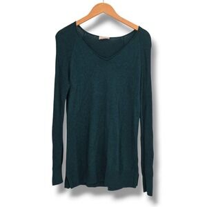 Loft Outlet Womens V-Neck Sweater Dark Teal Green Textured Raglan Sleeve Smallll